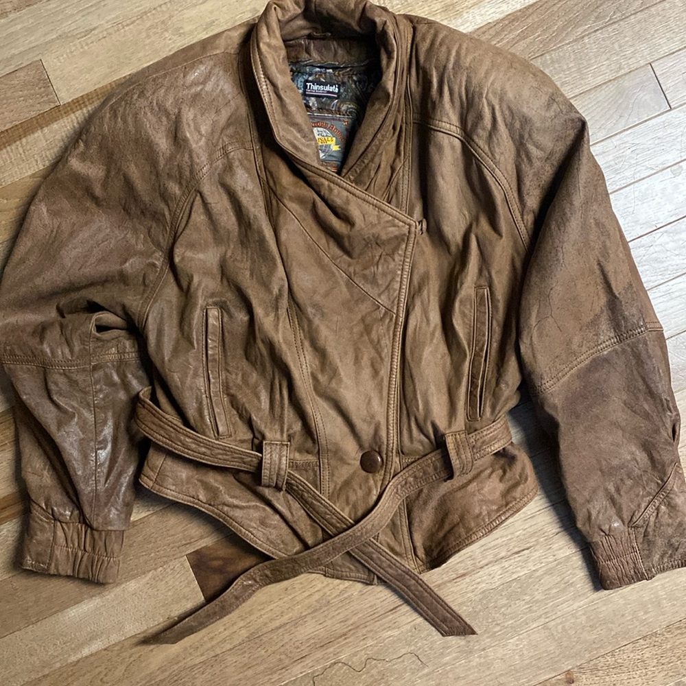 Vintage 80s Adventure Bound Brown Leather Heavy Bomber Jacket Med